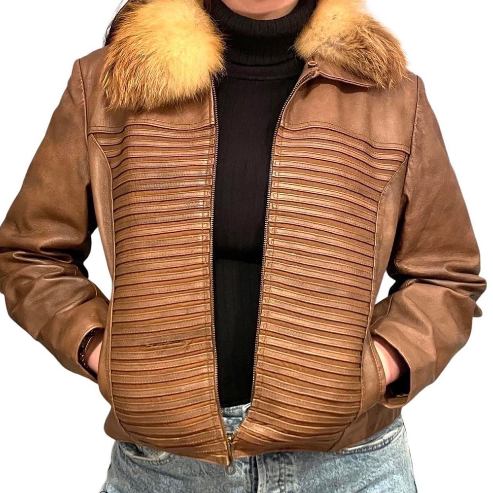 Vintage São Paulo genuine leather jacket, detachable fur collar